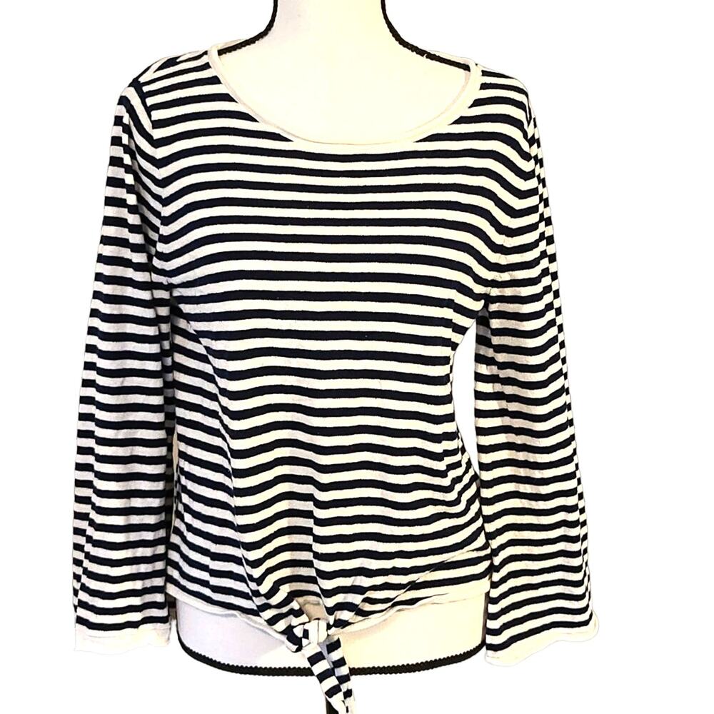 J Crew Sweater Women's M Navy White Breton Stripe Bell Sleeve Coastal Nautical